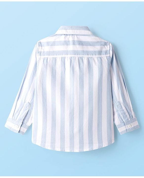 Babyhug Cotton Woven Full Sleeves Striped Shirt & Trouser Set - Light & Navy Blue