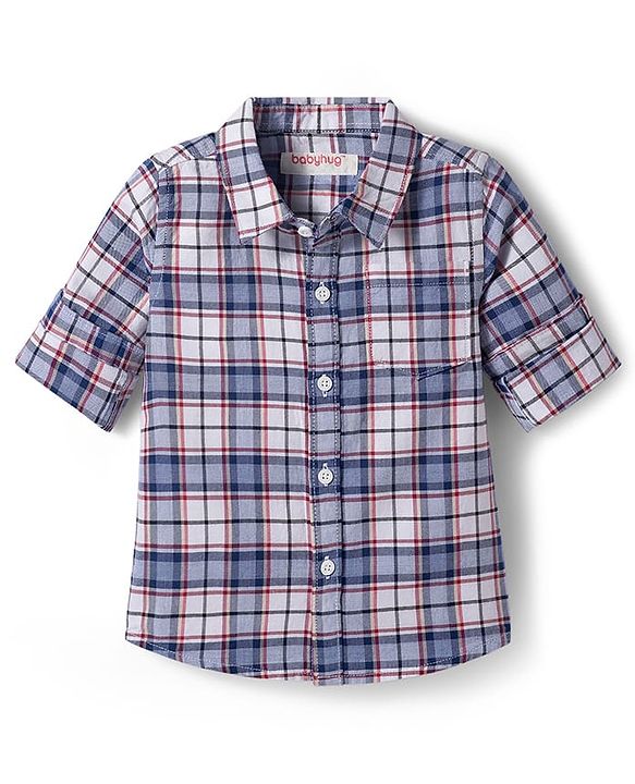 Babyhug Cotton Woven Full Sleeves Checkered Shirt & Denim Jeans Set - Blue
