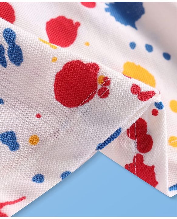Pine Kids Cotton Knit Half Sleeves Polo T-Shirt With Holi Print - White
