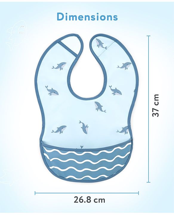 Babyhug Waterproof PU Sleeveless Feeding Bibs Pack of 2 - Bunny & Whale Print| Crumb Catcher Pocket| Easy Wipe Clean| Easy Velcro Closure| Weaning & Feeding Bibs| 0+ Months