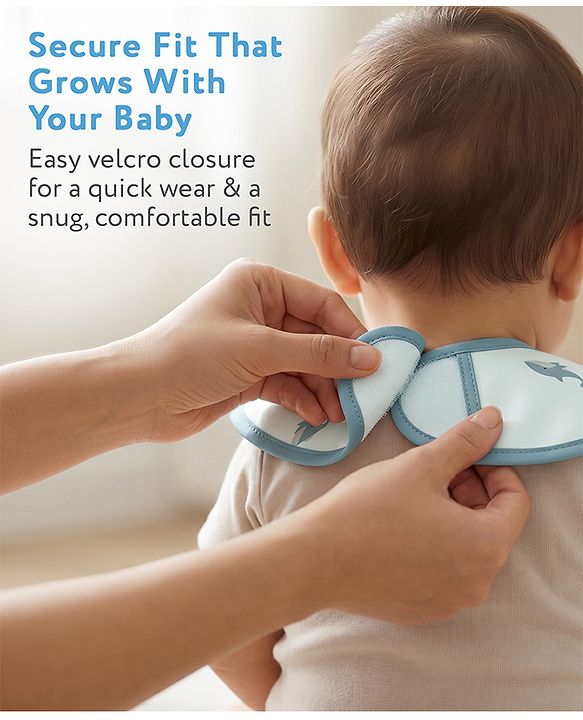 Babyhug Waterproof PU Sleeveless Feeding Bibs Pack of 2 - Bunny & Whale Print| Crumb Catcher Pocket| Easy Wipe Clean| Easy Velcro Closure| Weaning & Feeding Bibs| 0+ Months