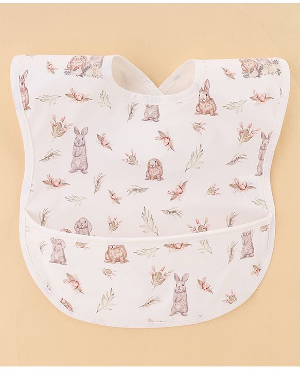 Babyhug Waterproof PU Sleeveless Feeding Bibs Pack of 2 - Bunny & Whale Print| Crumb Catcher Pocket| Easy Wipe Clean| Easy Velcro Closure| Weaning & Feeding Bibs| 0+ Months