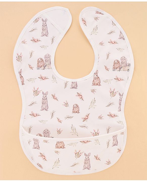 Babyhug Waterproof PU Sleeveless Feeding Bibs Pack of 2 - Bunny & Whale Print| Crumb Catcher Pocket| Easy Wipe Clean| Easy Velcro Closure| Weaning & Feeding Bibs| 0+ Months