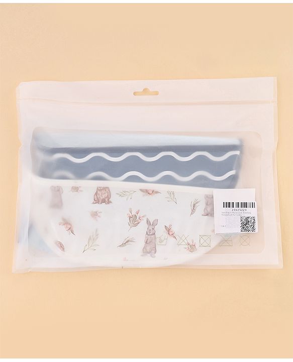 Babyhug Waterproof PU Sleeveless Feeding Bibs Pack of 2 - Bunny & Whale Print| Crumb Catcher Pocket| Easy Wipe Clean| Easy Velcro Closure| Weaning & Feeding Bibs| 0+ Months