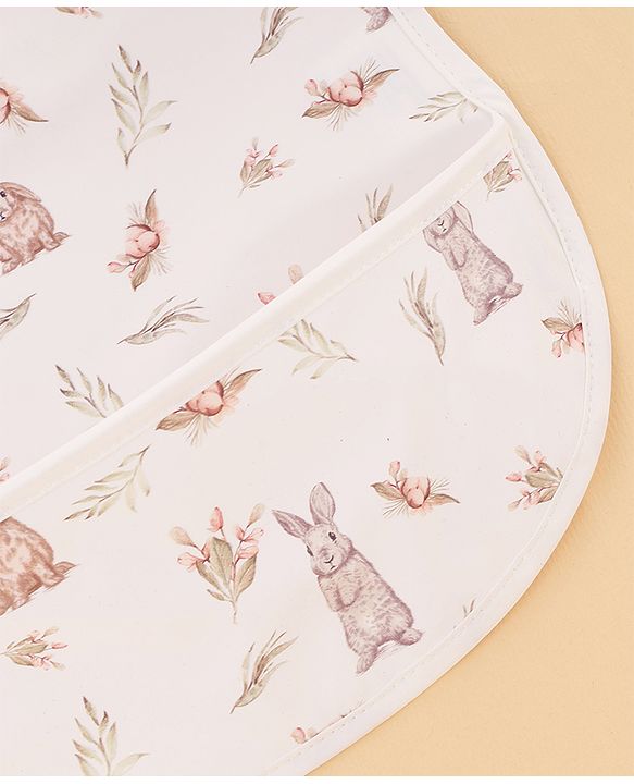 Babyhug Waterproof PU Sleeveless Feeding Bibs Pack of 2 - Bunny & Whale Print| Crumb Catcher Pocket| Easy Wipe Clean| Easy Velcro Closure| Weaning & Feeding Bibs| 0+ Months