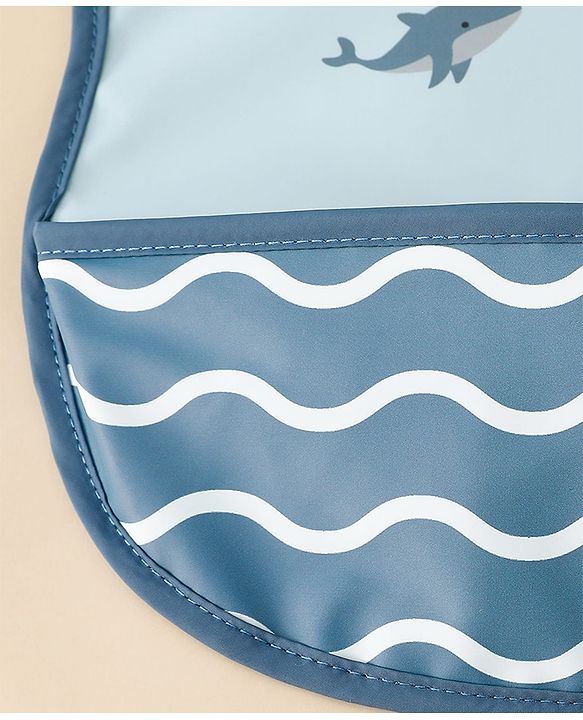 Babyhug Waterproof PU Sleeveless Feeding Bibs Pack of 2 - Bunny & Whale Print| Crumb Catcher Pocket| Easy Wipe Clean| Easy Velcro Closure| Weaning & Feeding Bibs| 0+ Months
