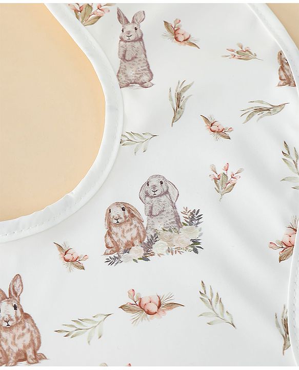 Babyhug Waterproof PU Sleeveless Feeding Bibs Pack of 2 - Bunny & Whale Print| Crumb Catcher Pocket| Easy Wipe Clean| Easy Velcro Closure| Weaning & Feeding Bibs| 0+ Months
