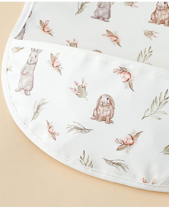 Babyhug Waterproof PU Sleeveless Feeding Bibs Pack of 2 - Bunny & Whale Print| Crumb Catcher Pocket| Easy Wipe Clean| Easy Velcro Closure| Weaning & Feeding Bibs| 0+ Months