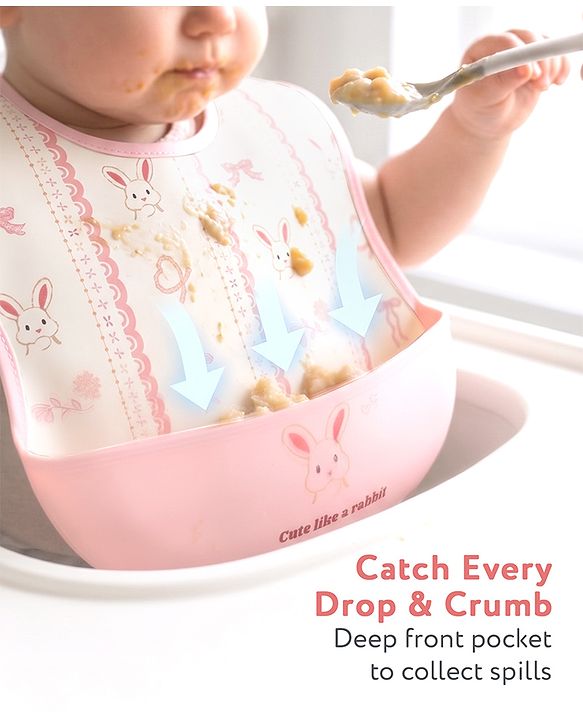 Babyhug Waterproof PU Sleeveless Feeding Bibs Pack of 2 - Bunny & Whale Print| Crumb Catcher Pocket| Easy Wipe Clean| Easy Velcro Closure| Weaning & Feeding Bibs| 0+ Months