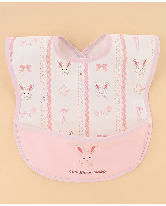 Babyhug Waterproof PU Sleeveless Feeding Bibs Pack of 2 - Bunny & Whale Print| Crumb Catcher Pocket| Easy Wipe Clean| Easy Velcro Closure| Weaning & Feeding Bibs| 0+ Months