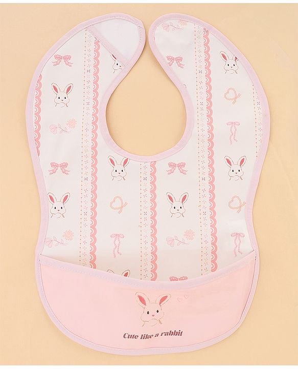 Babyhug Waterproof PU Sleeveless Feeding Bibs Pack of 2 - Bunny & Whale Print| Crumb Catcher Pocket| Easy Wipe Clean| Easy Velcro Closure| Weaning & Feeding Bibs| 0+ Months