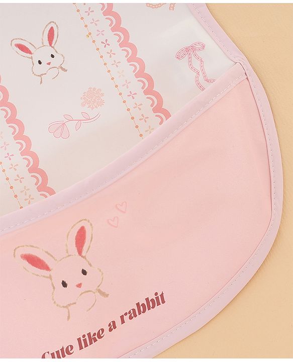 Babyhug Waterproof PU Sleeveless Feeding Bibs Pack of 2 - Bunny & Whale Print| Crumb Catcher Pocket| Easy Wipe Clean| Easy Velcro Closure| Weaning & Feeding Bibs| 0+ Months