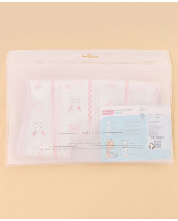 Babyhug Waterproof PU Sleeveless Feeding Bibs Pack of 2 - Bunny & Whale Print| Crumb Catcher Pocket| Easy Wipe Clean| Easy Velcro Closure| Weaning & Feeding Bibs| 0+ Months