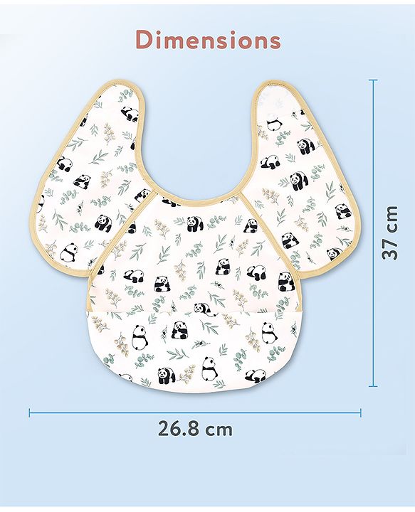 Babyhug Waterproof Polyester Half Sleeves Feeding Bibs Pack of 2 Bunny & Panda Print| Easy  Velcro Closure| Crumb Catcher Pocket| Washable & Lightweight| 0+ Months