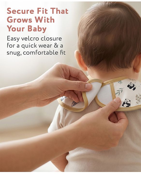 Babyhug Waterproof Polyester Half Sleeves Feeding Bibs Pack of 2 Bunny & Panda Print| Easy  Velcro Closure| Crumb Catcher Pocket| Washable & Lightweight| 0+ Months