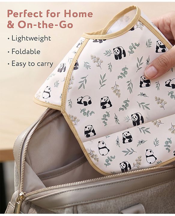 Babyhug Waterproof Polyester Half Sleeves Feeding Bibs Pack of 2 Bunny & Panda Print| Easy  Velcro Closure| Crumb Catcher Pocket| Washable & Lightweight| 0+ Months