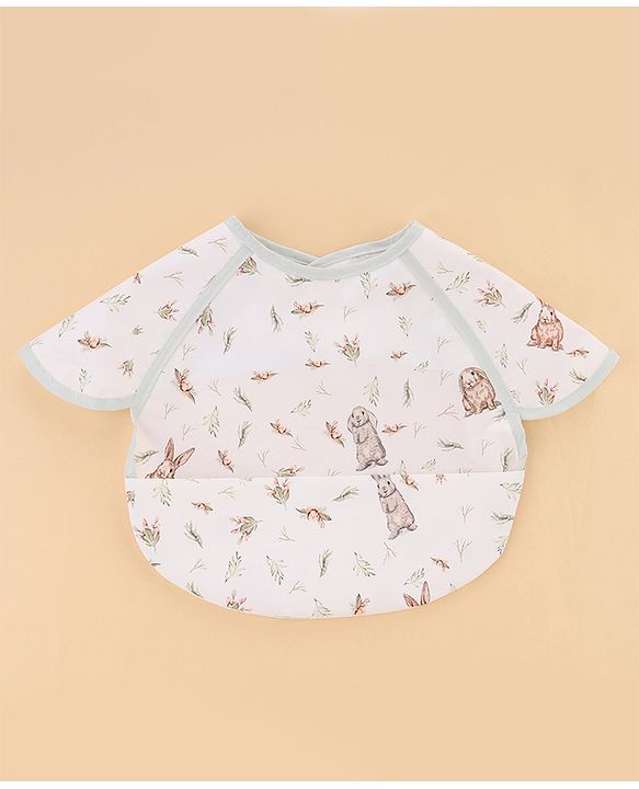Babyhug Waterproof Polyester Half Sleeves Feeding Bibs Pack of 2 Bunny & Panda Print| Easy  Velcro Closure| Crumb Catcher Pocket| Washable & Lightweight| 0+ Months