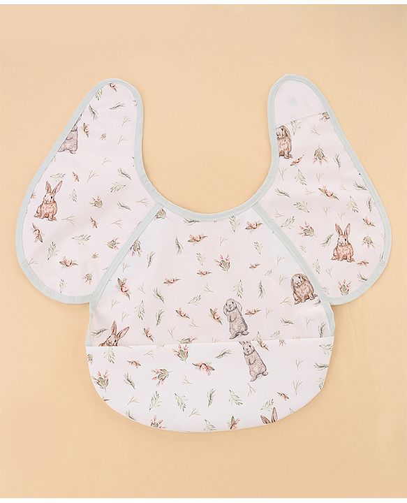 Babyhug Waterproof Polyester Half Sleeves Feeding Bibs Pack of 2 Bunny & Panda Print| Easy  Velcro Closure| Crumb Catcher Pocket| Washable & Lightweight| 0+ Months