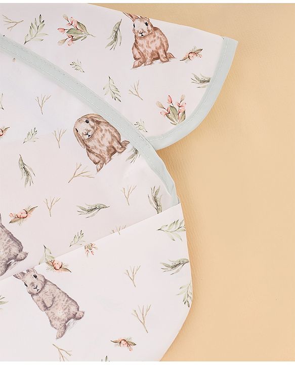 Babyhug Waterproof Polyester Half Sleeves Feeding Bibs Pack of 2 Bunny & Panda Print| Easy  Velcro Closure| Crumb Catcher Pocket| Washable & Lightweight| 0+ Months