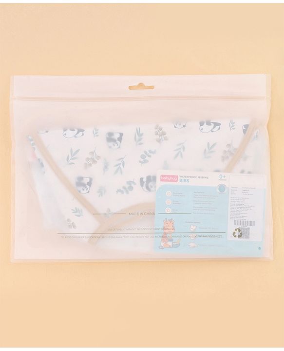 Babyhug Waterproof Polyester Half Sleeves Feeding Bibs Pack of 2 Bunny & Panda Print| Easy  Velcro Closure| Crumb Catcher Pocket| Washable & Lightweight| 0+ Months