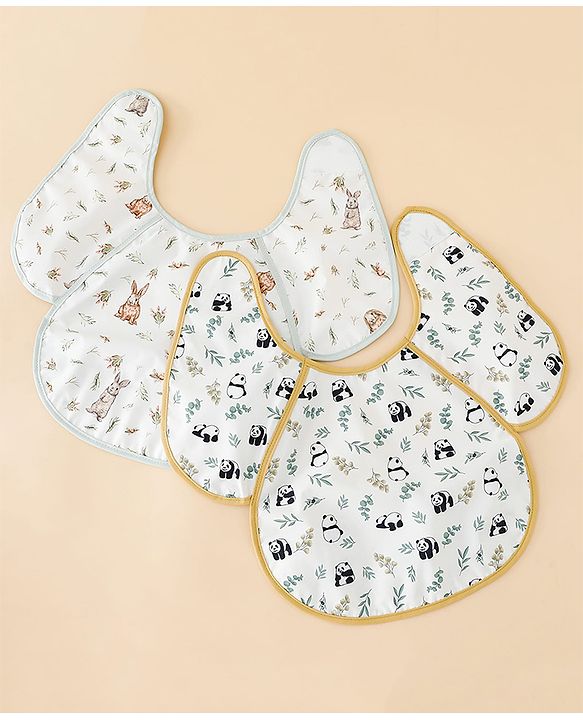 Babyhug Waterproof Polyester Half Sleeves Feeding Bibs Pack of 2 Bunny & Panda Print| Easy  Velcro Closure| Crumb Catcher Pocket| Washable & Lightweight| 0+ Months