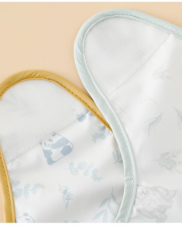 Babyhug Waterproof Polyester Half Sleeves Feeding Bibs Pack of 2 Bunny & Panda Print| Easy  Velcro Closure| Crumb Catcher Pocket| Washable & Lightweight| 0+ Months
