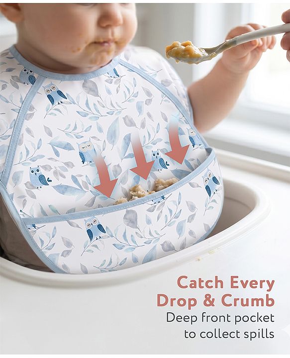 Babyhug Waterproof Polyester Half Sleeves Feeding Bibs Pack of 2 Bunny & Panda Print| Easy  Velcro Closure| Crumb Catcher Pocket| Washable & Lightweight| 0+ Months