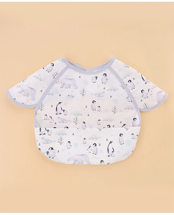 Babyhug Waterproof Polyester Half Sleeves Feeding Bibs Pack of 2 Bunny & Panda Print| Easy  Velcro Closure| Crumb Catcher Pocket| Washable & Lightweight| 0+ Months