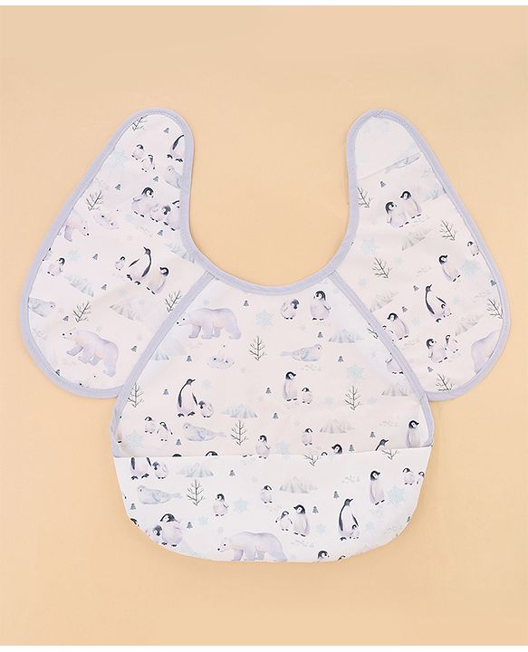Babyhug Waterproof Polyester Half Sleeves Feeding Bibs Pack of 2 Bunny & Panda Print| Easy  Velcro Closure| Crumb Catcher Pocket| Washable & Lightweight| 0+ Months