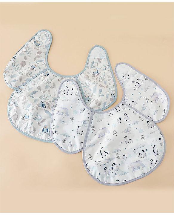 Babyhug Waterproof Polyester Half Sleeves Feeding Bibs Pack of 2 Bunny & Panda Print| Easy  Velcro Closure| Crumb Catcher Pocket| Washable & Lightweight| 0+ Months