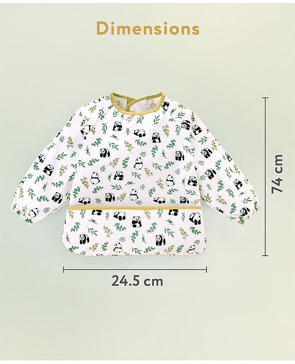 Babyhug Full Sleeve Waterproof Polyester Feeding Bib Panda Print| Long Sleeves| Crumb Catcher Pocket| Easy Velcro Closure| Mess-Free Feeding| 0+ Months