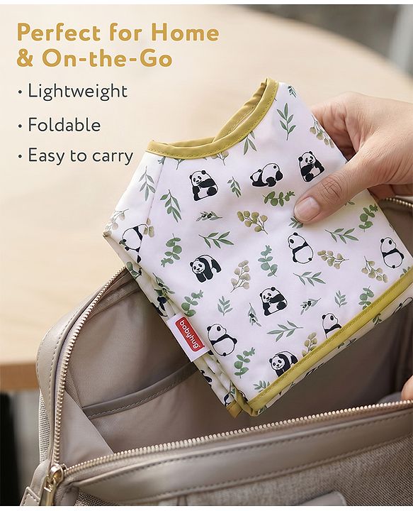 Babyhug Full Sleeve Waterproof Polyester Feeding Bib Panda Print| Long Sleeves| Crumb Catcher Pocket| Easy Velcro Closure| Mess-Free Feeding| 0+ Months