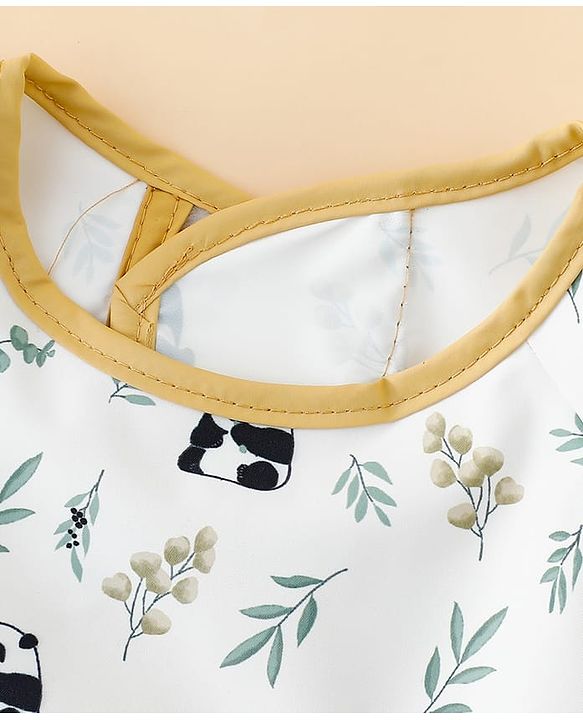 Babyhug Full Sleeve Waterproof Polyester Feeding Bib Panda Print| Long Sleeves| Crumb Catcher Pocket| Easy Velcro Closure| Mess-Free Feeding| 0+ Months