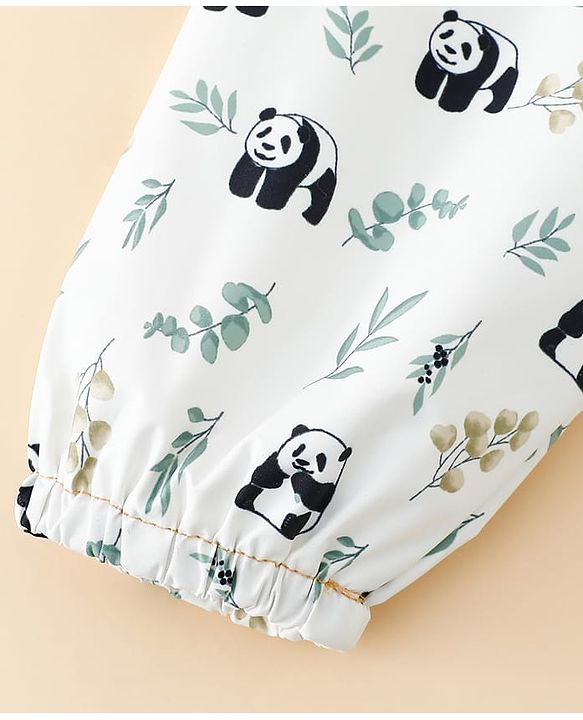 Babyhug Full Sleeve Waterproof Polyester Feeding Bib Panda Print| Long Sleeves| Crumb Catcher Pocket| Easy Velcro Closure| Mess-Free Feeding| 0+ Months