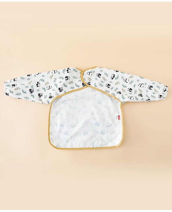 Babyhug Full Sleeve Waterproof Polyester Feeding Bib Panda Print| Long Sleeves| Crumb Catcher Pocket| Easy Velcro Closure| Mess-Free Feeding| 0+ Months