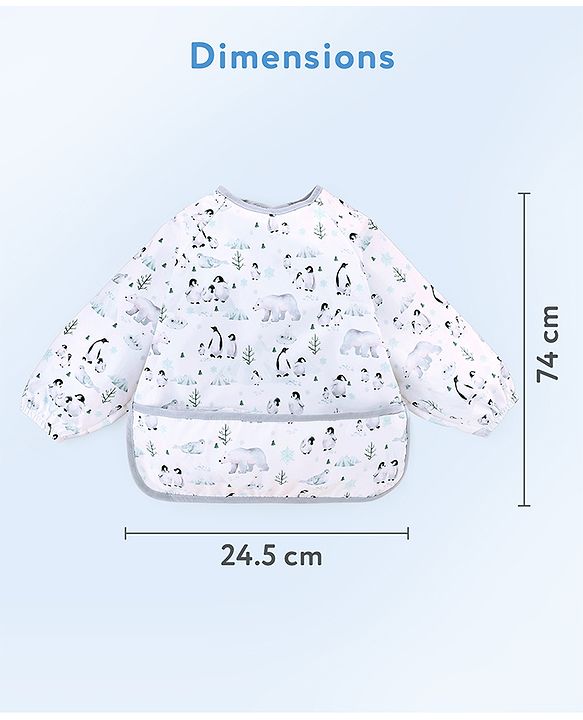 Babyhug Full Sleeve Waterproof Polyester Feeding Bib Panda Print| Long Sleeves| Crumb Catcher Pocket| Easy Velcro Closure| Mess-Free Feeding| 0+ Months