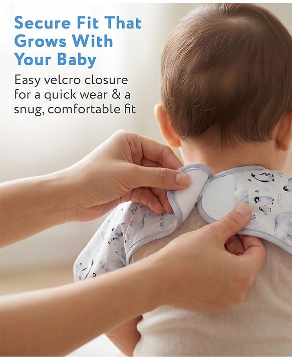 Babyhug Full Sleeve Waterproof Polyester Feeding Bib Panda Print| Long Sleeves| Crumb Catcher Pocket| Easy Velcro Closure| Mess-Free Feeding| 0+ Months