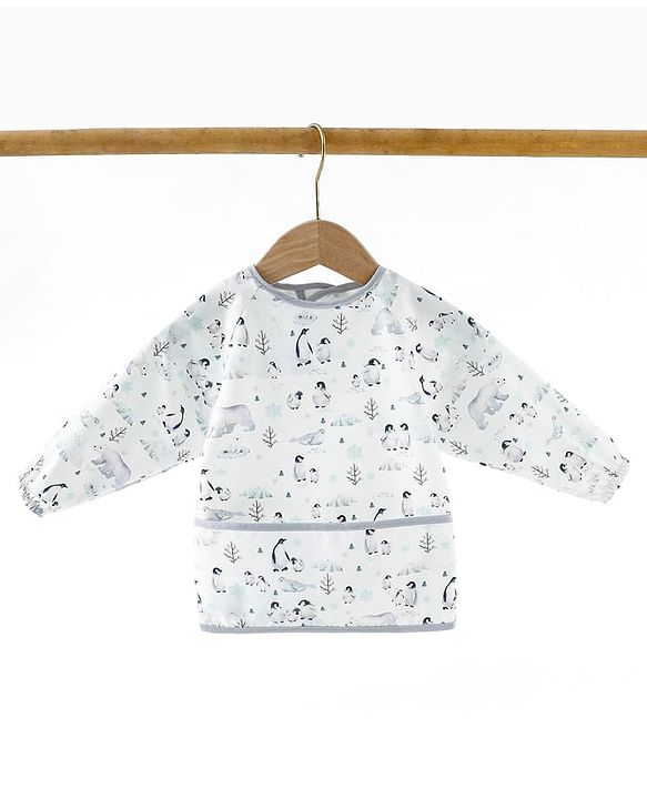 Babyhug Full Sleeve Waterproof Polyester Feeding Bib Panda Print| Long Sleeves| Crumb Catcher Pocket| Easy Velcro Closure| Mess-Free Feeding| 0+ Months