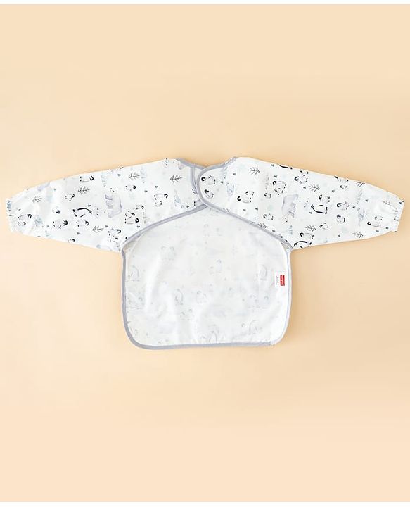 Babyhug Full Sleeve Waterproof Polyester Feeding Bib Panda Print| Long Sleeves| Crumb Catcher Pocket| Easy Velcro Closure| Mess-Free Feeding| 0+ Months