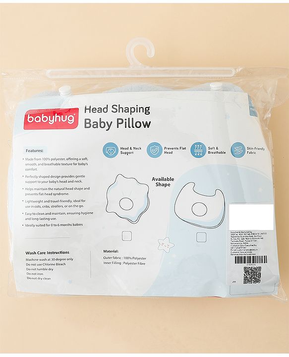 Babyhug Star Shaped Head Shaping Baby Pillow - Blue| Prevents Flat Head Syndrome| Soft & Breathable| Neck & Shoulder Support Pillow| Lightweight & Travel Friendly| 0-6 Months| New Born Gifting Option
