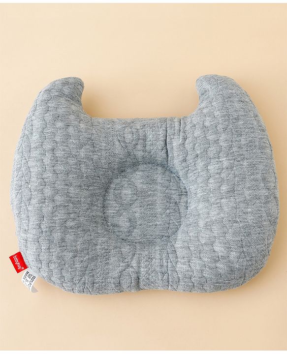 Babyhug Head Shaping Baby Pillow - Grey| Prevents Flat Head Syndrome| Soft & Breathable| Neck & Shoulder Support Pillow| Lightweight & Travel Friendly| 0-6 Months| New Born Gifting Option