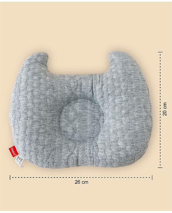 Babyhug Head Shaping Baby Pillow - Grey| Prevents Flat Head Syndrome| Soft & Breathable| Neck & Shoulder Support Pillow| Lightweight & Travel Friendly| 0-6 Months| New Born Gifting Option
