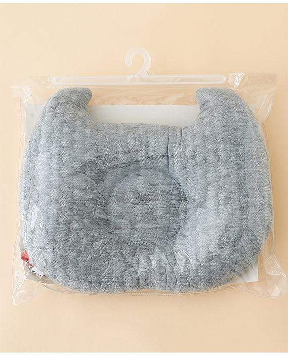 Babyhug Head Shaping Baby Pillow - Grey| Prevents Flat Head Syndrome| Soft & Breathable| Neck & Shoulder Support Pillow| Lightweight & Travel Friendly| 0-6 Months| New Born Gifting Option