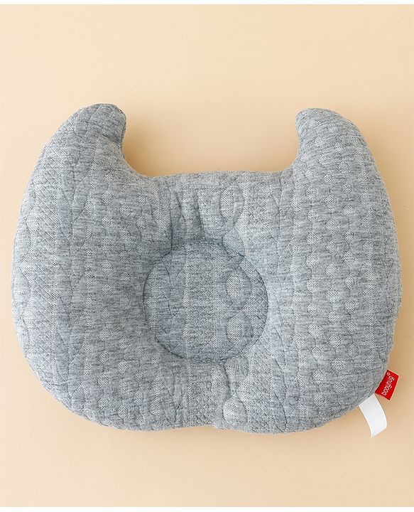Babyhug Head Shaping Baby Pillow - Grey| Prevents Flat Head Syndrome| Soft & Breathable| Neck & Shoulder Support Pillow| Lightweight & Travel Friendly| 0-6 Months| New Born Gifting Option