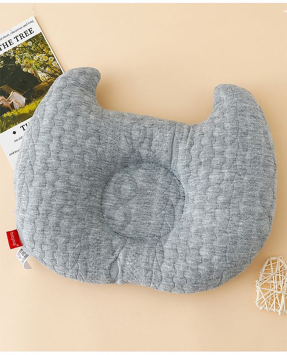 Babyhug Head Shaping Baby Pillow - Grey| Prevents Flat Head Syndrome| Soft & Breathable| Neck & Shoulder Support Pillow| Lightweight & Travel Friendly| 0-6 Months| New Born Gifting Option