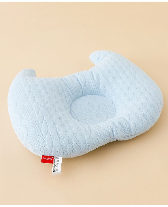 Babyhug Head Shaping Baby Pillow Prevents Flat Head Syndrome Soft & Breathable Neck & Shoulder Support Pillow Lightweight & Travel Friendly 0-6 Months New Born Gifting Option - Blue