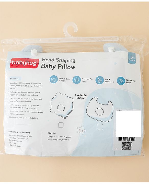 Babyhug Head Shaping Baby Pillow Prevents Flat Head Syndrome Soft & Breathable Neck & Shoulder Support Pillow Lightweight & Travel Friendly 0-6 Months New Born Gifting Option - Blue