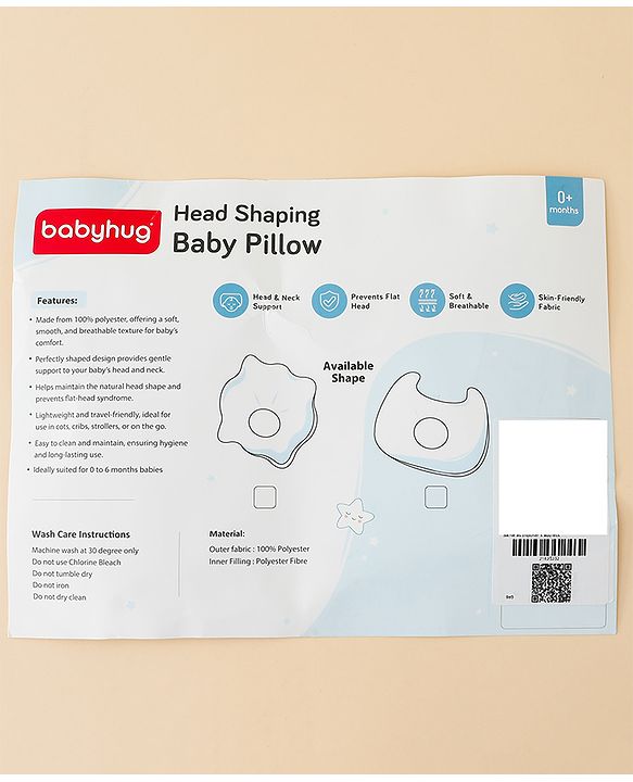 Babyhug Head Shaping Baby Pillow Prevents Flat Head Syndrome Soft & Breathable Neck & Shoulder Support Pillow Lightweight & Travel Friendly 0-6 Months New Born Gifting Option - Blue