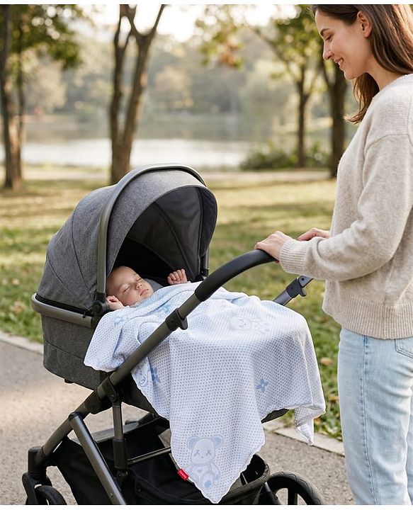 Babyhug Soft & Lightweight All-Season Baby Blanket Gentle & Breathable Durable & Machine Washable Ideal for 012 Months New Born Gifting Option Travel Friendly 100cm X 75cm   Blue