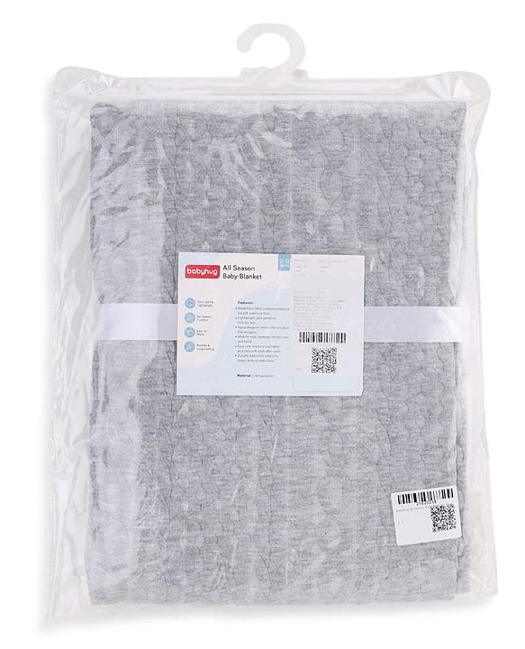Babyhug Soft & Lightweight All-Season Baby Blanket Gentle & Breathable Durable & Machine Washable Ideal for 012 Months New Born Gifting Option Travel Friendly 100cm X 75cm  Grey